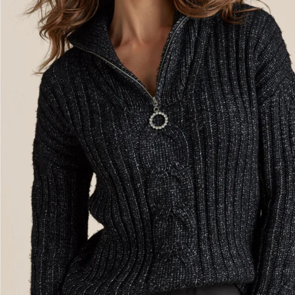 VENUS Black Ribbed Cowl Neck Sweater